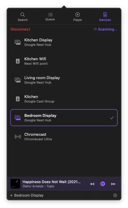 PurpleWave connected to a Cast device