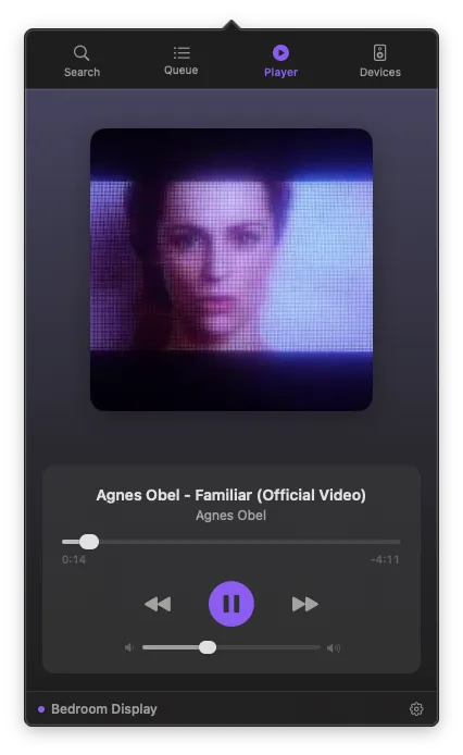 PurpleWave Now Playing view with playback controls