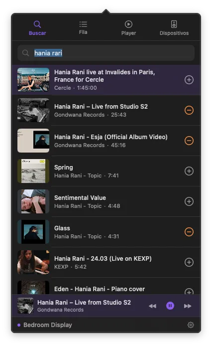 Resultados de pesquisa do YouTube no PurpleWave